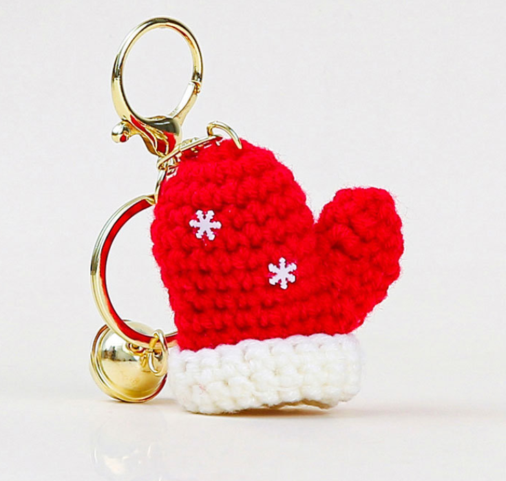 Ornaments-Christmas hat weave glove bell  bag charm keychain -BCK1005