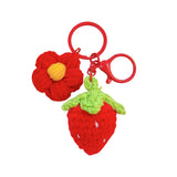 Oranments- Hand-knitted woolen strawberry flower bag charm keychain-BCK1042