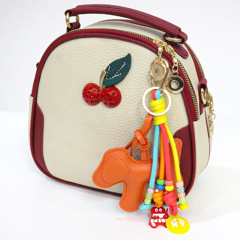 Oranments- woven beads coloful knotted cord bag charm keychain-BCK1046
