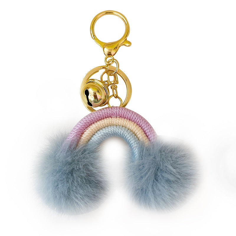 Oranments- Rainbow pompom  bag charm keychain-BCK1041
