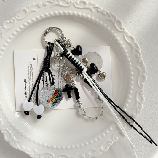 Oranments-string of beads heart star woven  bag charm keychain -BCK1040