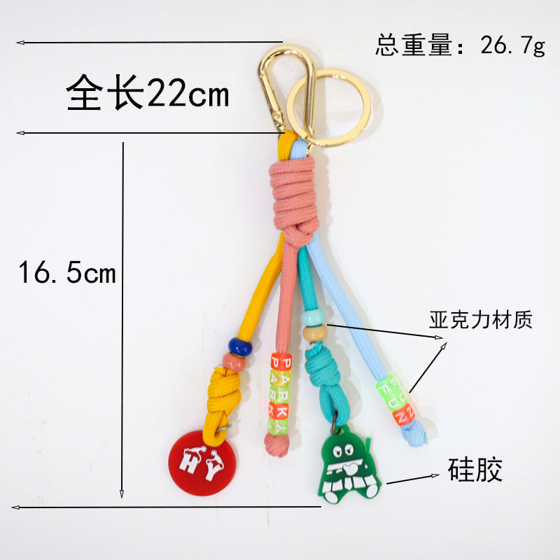 Oranments- woven beads coloful knotted cord bag charm keychain-BCK1046