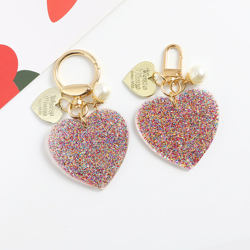 Oranments- glitter powder love heart acrylic keychain bag charm-BCK1049