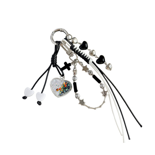 Oranments-string of beads heart star woven  bag charm keychain -BCK1040