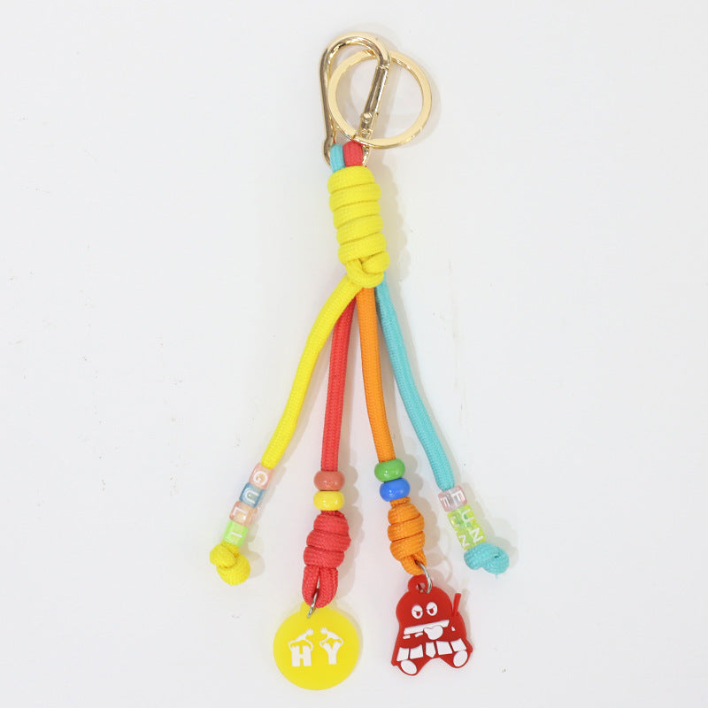 Oranments- woven beads coloful knotted cord bag charm keychain-BCK1046